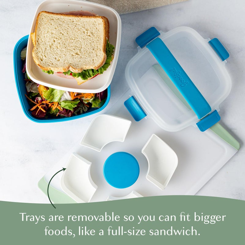 Goodful Stackable Lunch Box Container, Bento Style Food Storage with Removeable Compartments for Sandwich, Snacks, Toppings & Dressing, Leak-Proof and Made without BPA, 56-Ounce, Blue - Image 5